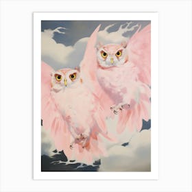 Pink Ethereal Bird Painting Eastern Screech Owl 1 Art Print