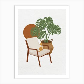 Minimal art of a cat on a chair Art Print