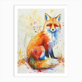 Fox Colourful Watercolour 3 Art Print