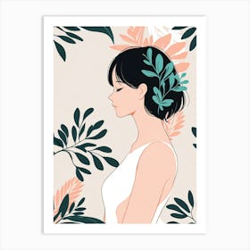 Leonardo Anime Xl Contemporary Female Silhouette Shape Foliage 3 (4) Art Print