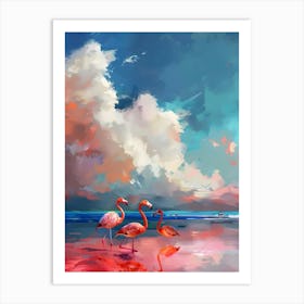 Flamingos On The Beach Art Print