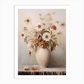 Zinnia, Autumn Fall Flowers Sitting In A White Vase, Farmhouse Style 1 Art Print