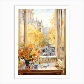 Window View Of Bucharest Romania In Autumn Fall, Watercolour 4 Art Print