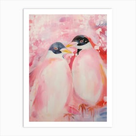 Pink Ethereal Bird Painting Penguins 2 Art Print