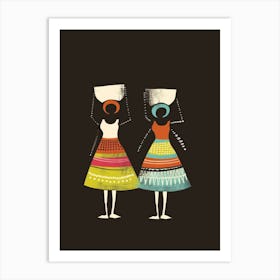 Two Women Holding Baskets Art Print