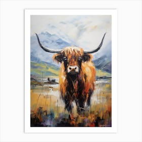 Impressionism Style Painting Of Highland Cow By The Loch Art Print