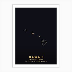 Hawaii United States Black And Gold Map Art Print