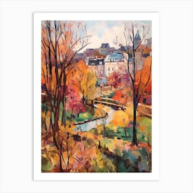 Autumn City Park Painting Parc Des Buttes Chaumont Paris France 4 Art Print
