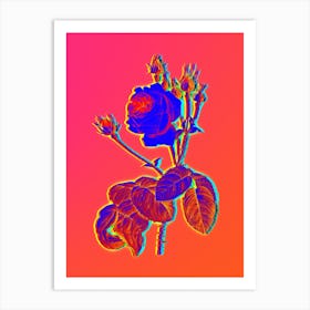 Neon Cabbage Rose Botanical in Hot Pink and Electric Blue Art Print