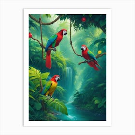 Parrots In The Jungle Art Print