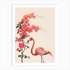 Chilean Flamingo Bougainvillea Minimalist Illustration 3 Art Print