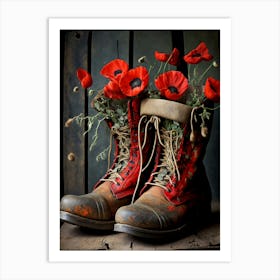 boots with poppies Art Print