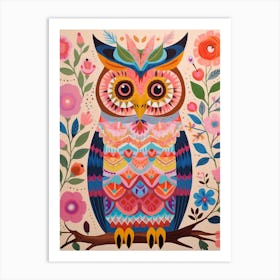 Pink Scandi Great Horned Owl 2 Art Print