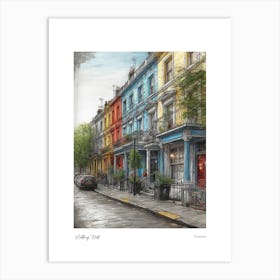 Notting Hill London Pencil Sketch 3 Watercolour Travel Poster Art Print