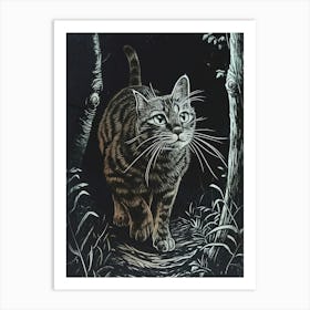 Manx Cat Relief Illustration 1 Art Print