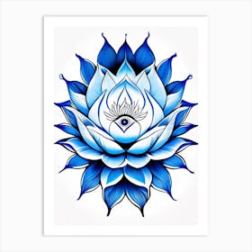 Lotus Flower, Symbol, Third Eye Blue & White 3 Art Print