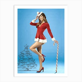 Sexy Pinup Girl With Candle Stick And A Christmas Tree Art Print