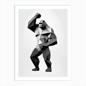Gorilla Holding Arms Up Gorillas Black & White Geometric 1 Art Print