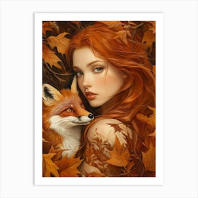 Fox And Girl 2 Art Print