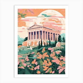 The Parthenon   Nashville, Usa   Cute Botanical Illustration Travel 3 Art Print
