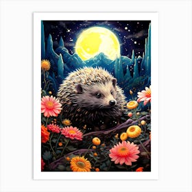 Hedgehog In The Moonlight 1 Art Print