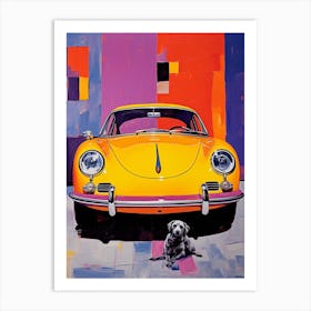 Porsche 356 Vintage Car With A Dog, Matisse Style Painting Art Print