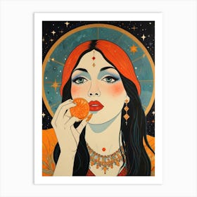 Woman Eating An Orange Art Print