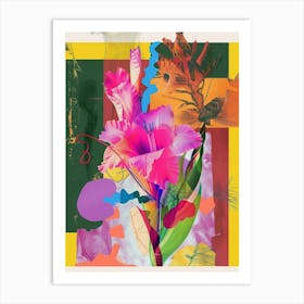 Gladiolus 3 Neon Flower Collage Art Print