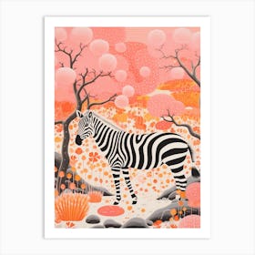 Zebra In The Trees Coral 1 Art Print