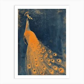 Blue & Orange Peacock In The Wild 3 Art Print