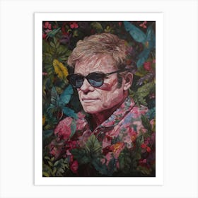 Floral Handpainted Portrait Of Elton John 3 Art Print