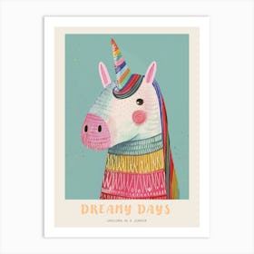 Pastel Storybook Style Unicorn In A Knitted Jumper 3 Poster Art Print