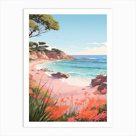 An Illustration In Pink Tones Of Palombaggia Beach Corsica 4 Art Print