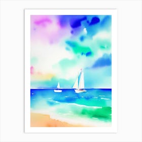 Watercolor Of Sailboats On The Sea Art Print