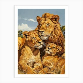 Barbary Lion Relief Illustration Family 5 Art Print