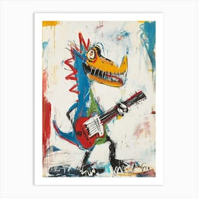 Dinosaur Playing Guitar Scribble Paint Splash 1 Art Print