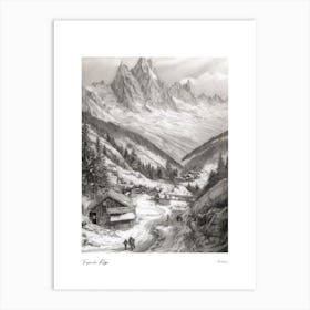 French Alps France Pencil Sketch 7 Watercolour Travel Poster Art Print
