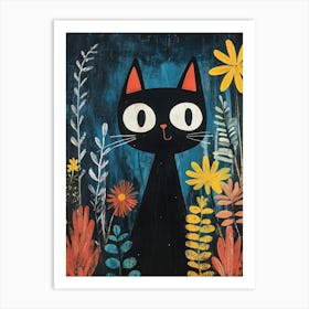 Black Cat In Flowers 2 Art Print