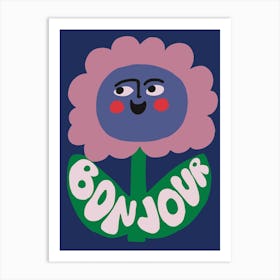 Bonjour Retro Flower Art Print