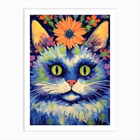 Louis Wain Psychedelic Cat With Flowers 5 Art Print