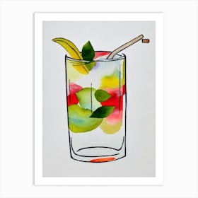 Cuba Libre Minimal Line Drawing With Watercolour Cocktail Poster Art Print