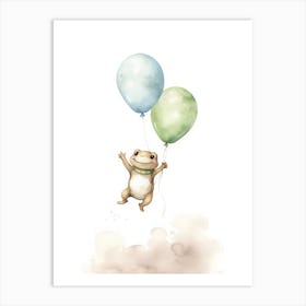 Baby Frog Flying With Ballons, Watercolour Nursery Art 4 Art Print