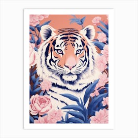 Tiger In Pink Flowers Art Print