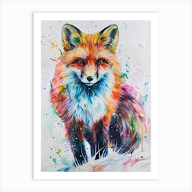 Arctic Fox Colourful Watercolour 3 Art Print