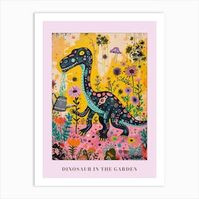 Dinosaur In The Garden Colourful Brushstroke 1 Poster Art Print