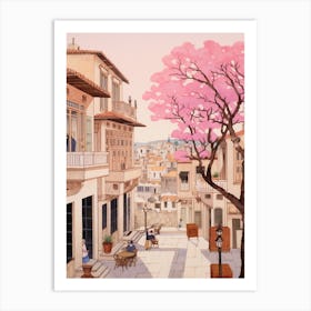 Izmir Turkey 2 Vintage Pink Travel Illustration Art Print