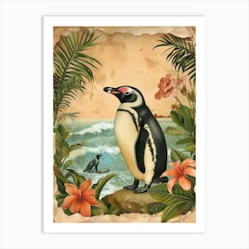 Adlie Penguin Paradise Harbor Vintage Botanical Painting 4 Art Print