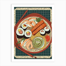 Sushi Platter On A Tiled Background 2 Art Print