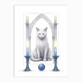 White Cat Tarot Card 5 Art Print