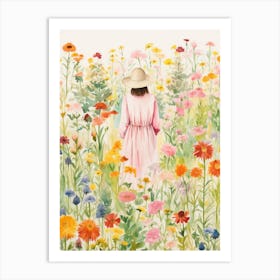 Girl In A Flower Field Art Print